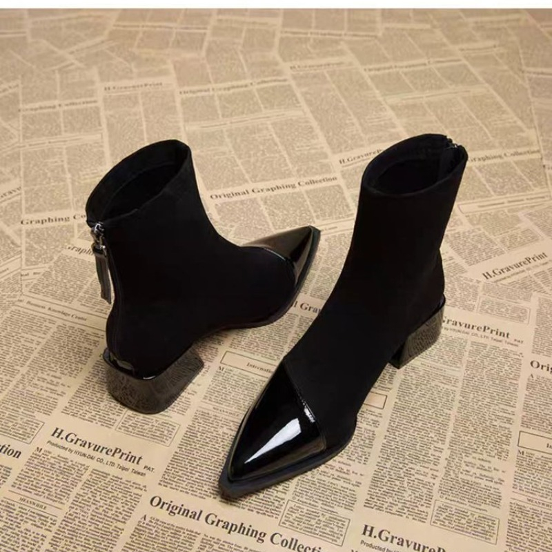 Chelsea Boots Suede - Botines de Mujer con Tacón Grueso,