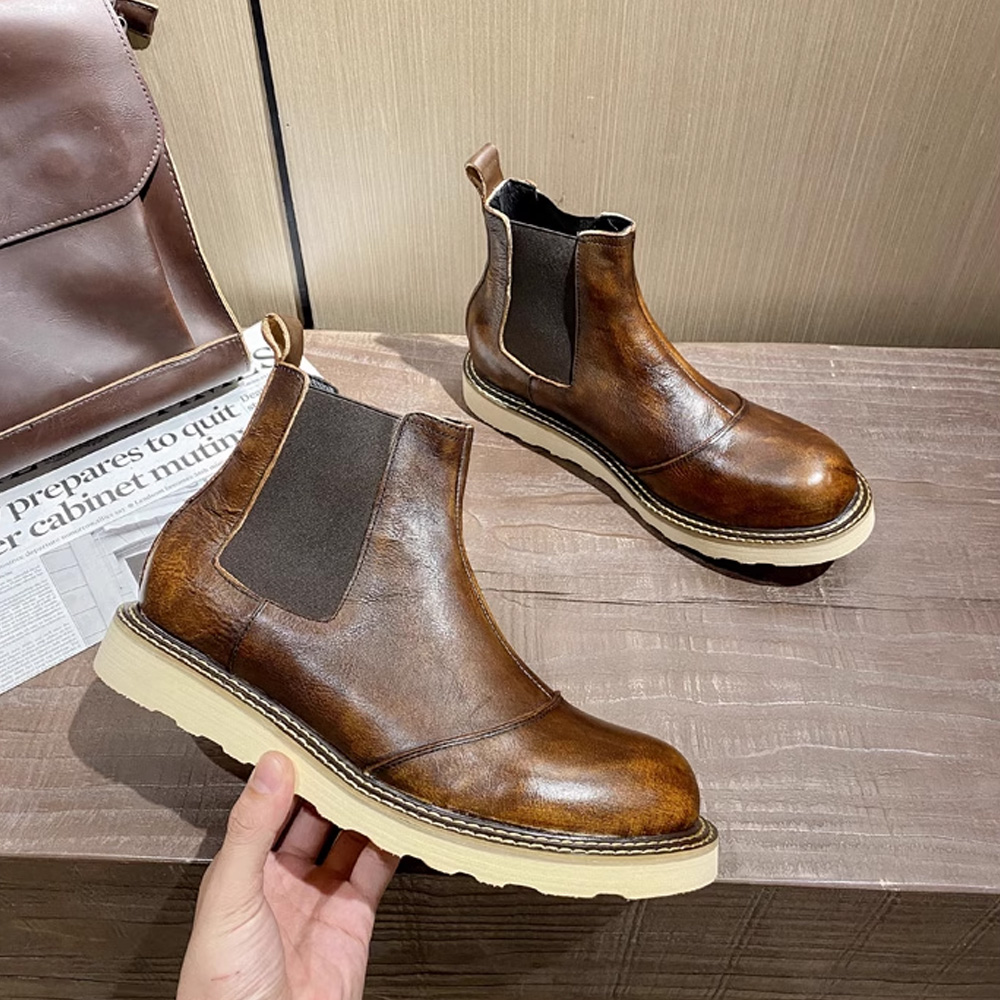 Men Shoes Oxford - Botas Chelsea Retro de cuero genuino