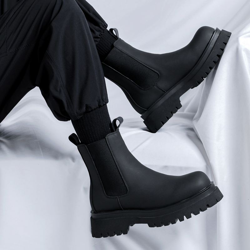 Chelsea Boots Suede - Botas de plataforma negras de caña